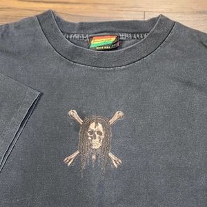 Vintage Jamacian‎ Style Skull Men's L Black Short Sleeve T-Shirt Made USA Marley